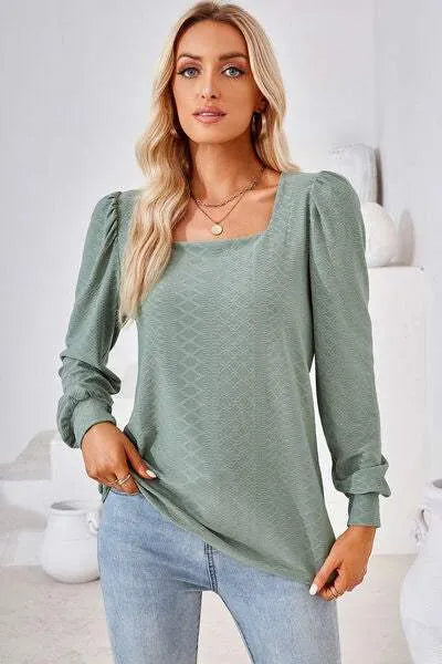 Square Neck Puff Sleeve T-Shirt Sage Women's T-Shirts - Tophatter Daily Deals